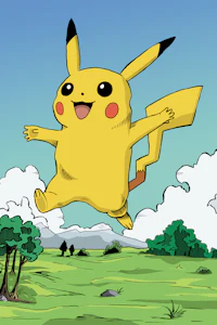 a cartoon pikachu flying in the air